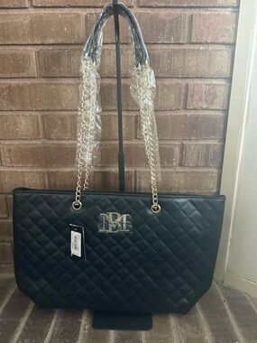 Badgley Mischka Black Quilted Chain Strap Tote Bag NWT Quiet Luxury
